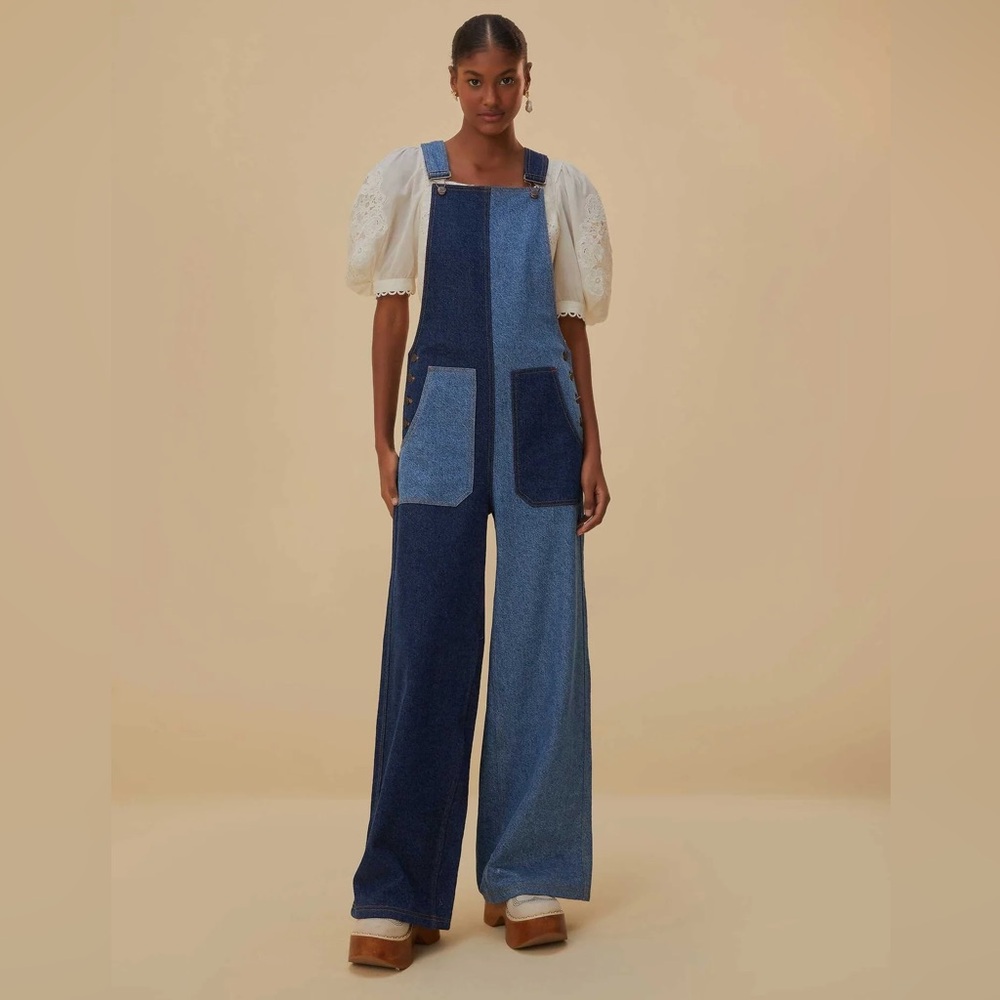 FARM Rio patch denim overalls sz s